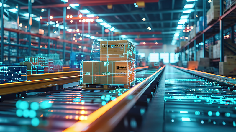 Futuristic warehouse interior